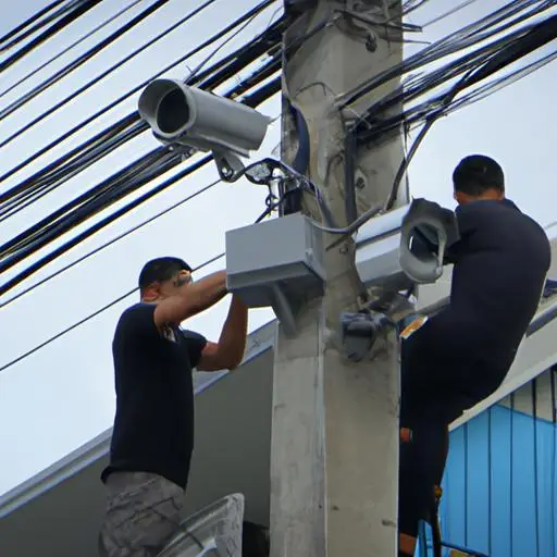 Các kỹ thuật viên lắp đặt camera an ninh tại Quận 4