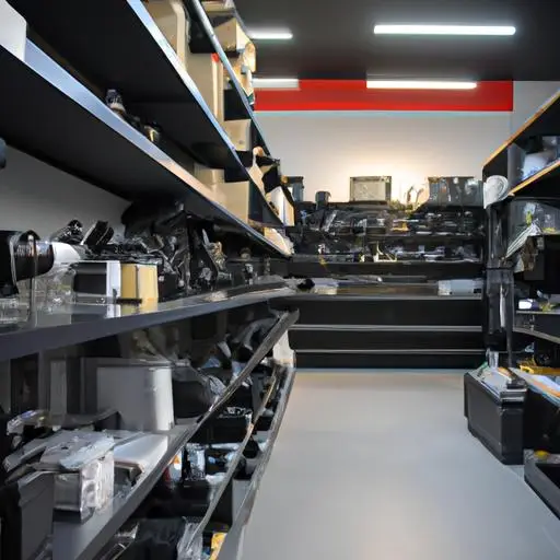 Trung tâm phân phối camera chất lượng cao với kệ đầy các mẫu camera khác nhau.