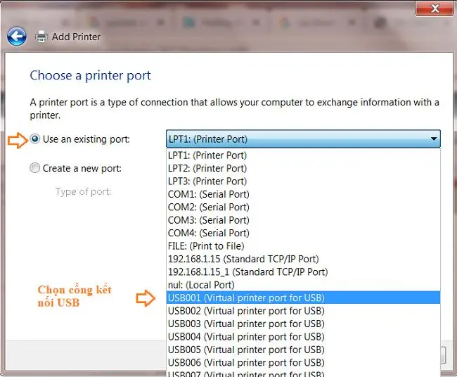 Bước 3: Use an existing port