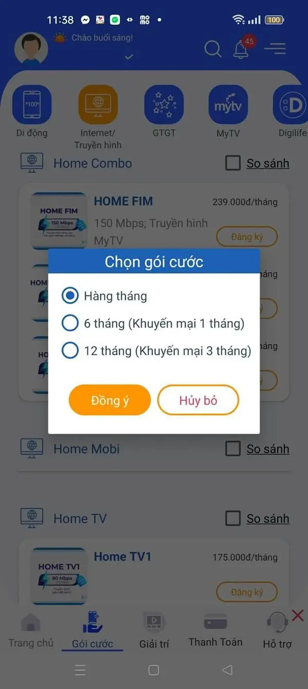 chọn gói cước theo tháng