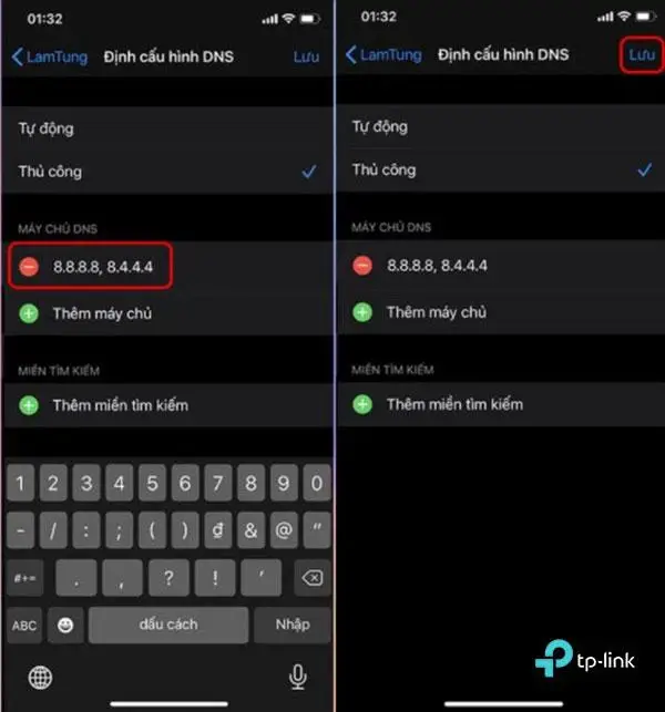 Điền địa chỉ IP phù hợp để kết thúc quá trình đổi DNS cho iPhone