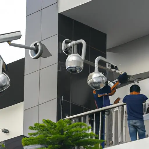 Đội ngũ kỹ thuật viên chuyên nghiệp đang lắp đặt hệ thống camera an ninh tại một tòa nhà thương mại ở Quận 6