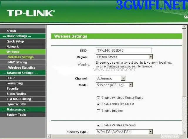 Giao diện tùy chỉnh cấu hình modem wifi