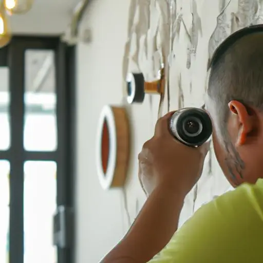 Kỹ thuật viên đang lắp đặt camera CCTV trong một quán cà phê.