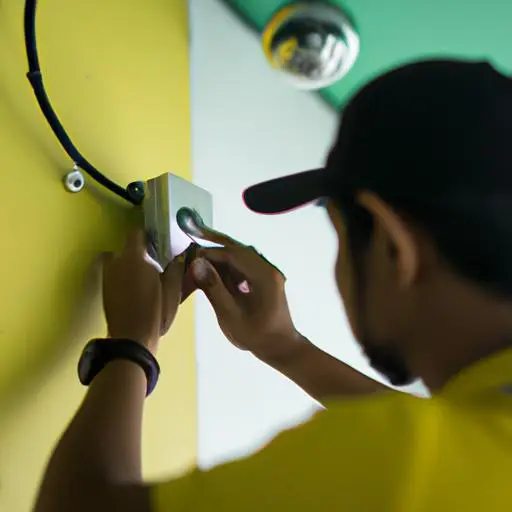 Một bức ảnh minh họa một kỹ thuật viên đang lắp đặt hệ thống wifi FPT tại địa điểm của khách hàng tại Hà Nội.