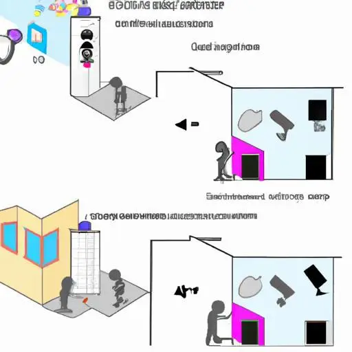 Một hình ảnh minh họa từng bước quy trình lắp đặt camera giám sát trong một cơ sở chăm sóc trẻ em.