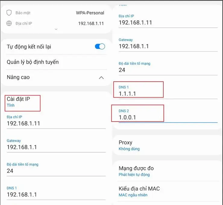 Thay đổi DNS Android