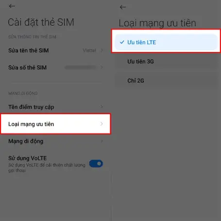 Bật cài đặt ưu tiên 4G trên điện thoại Xiaomi