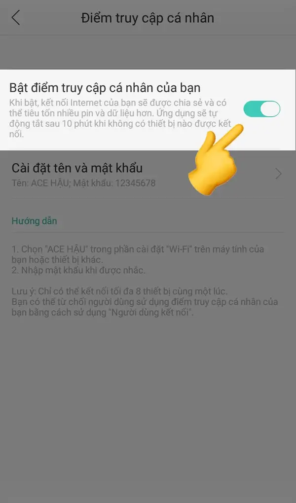 Bật Điểm truy cập cá nhân