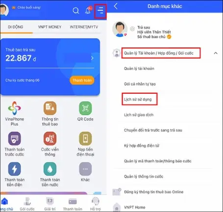 Giao diện ứng dụng My VNPT
