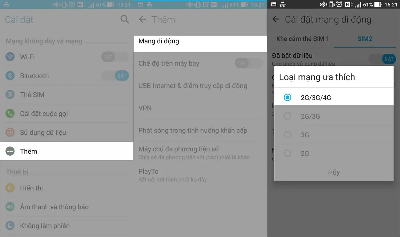 Thiết lập mạng 4G Viettel trên Android