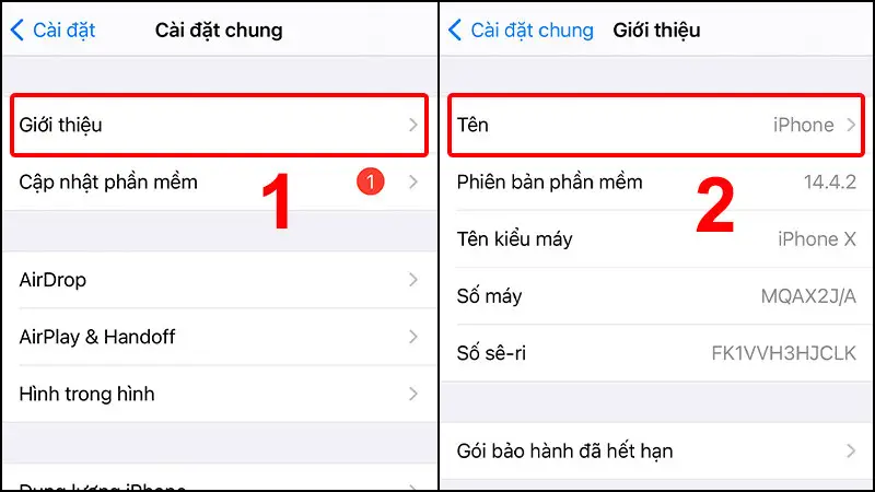 Vào Giới thiệu và chọn Tên