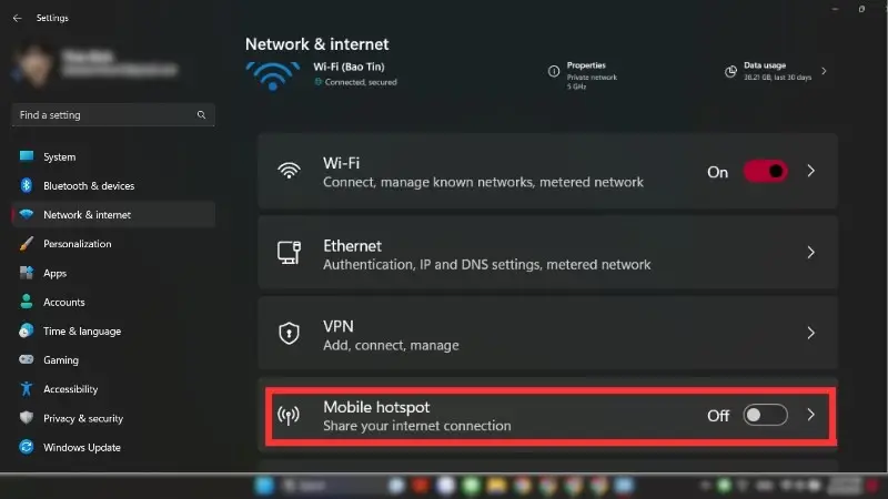 Bật Mobile Hotspot trên Windows để chia sẻ Internet qua Wi‑Fi cho điện thoại, tablet