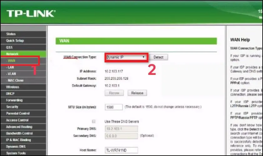 Cấu hình WAN Dynamic IP/PPPoE cho bộ phát TP-Link