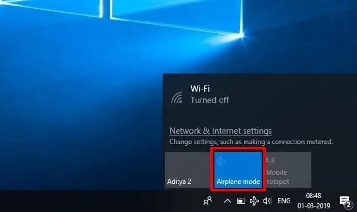 Chế độ máy bay bật sẽ ngắt Wi‑Fi trên Windows 10/11