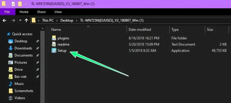 Giải nén bộ cài driver TL-WN722N và chạy Setup.exe trên Windows 10/11