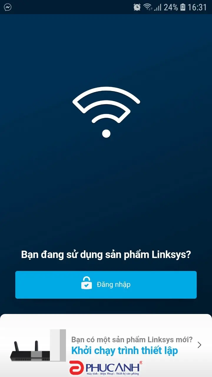 Giao diện khởi động ứng dụng Linksys để bắt đầu tạo mạng Mesh Velop