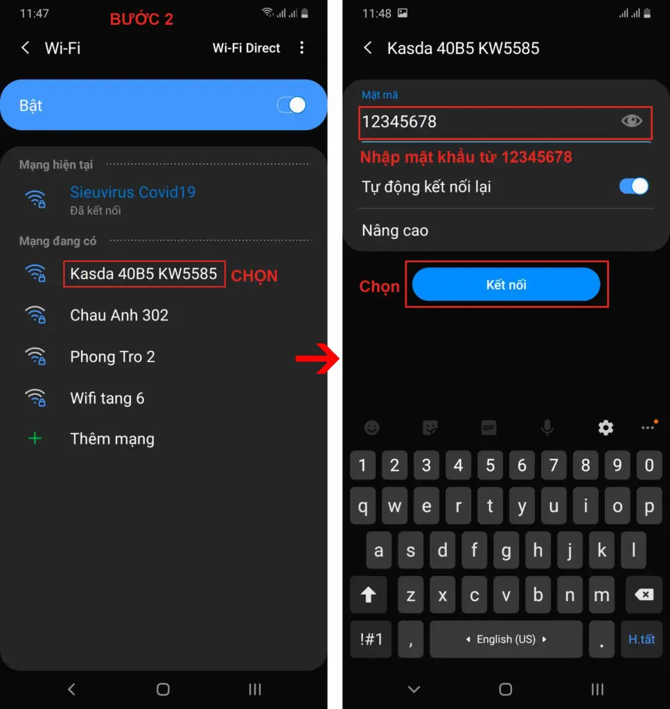 Kết nối điện thoại với WiFi mặc định Kasda KW5585 trước khi cấu hình