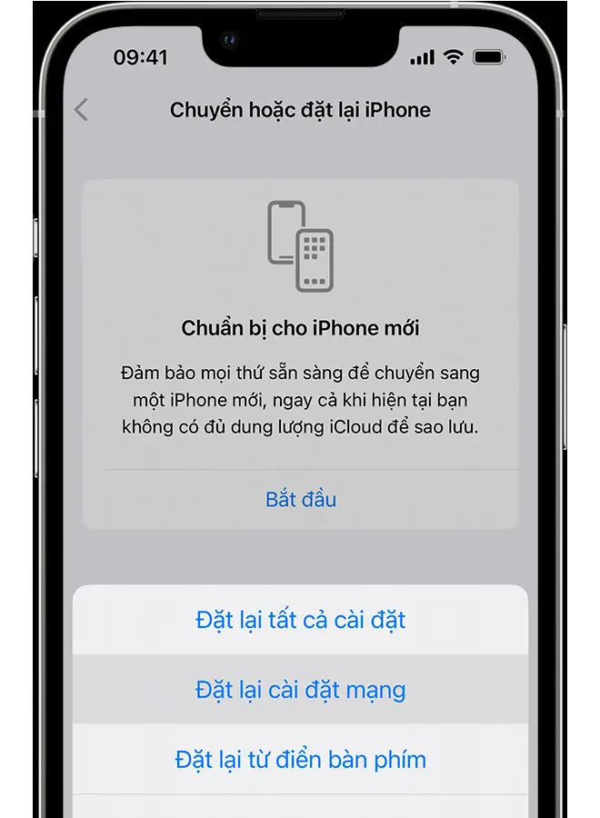 Màn hình Chuyển hoặc đặt lại iPhone hiển thị tùy chọn đặt lại cài đặt mạng; bước quan trọng trong cài đặt lại mạng wifi mới nhất trên iOS