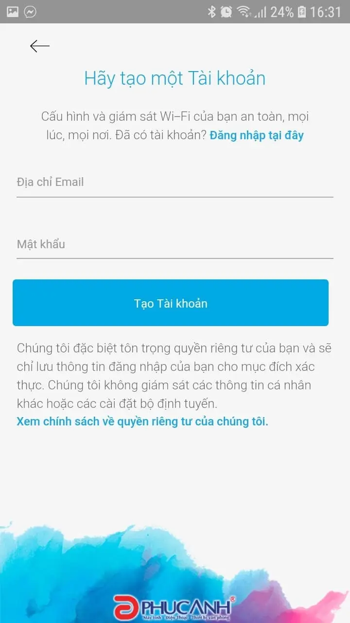 Màn hình đăng nhập tài khoản Linksys để quản trị hệ thống Velop từ xa