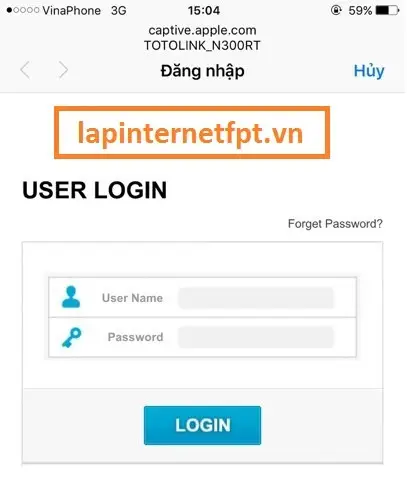 Màn hình đăng nhập Totolink N300RT với tài khoản admin mặc định
