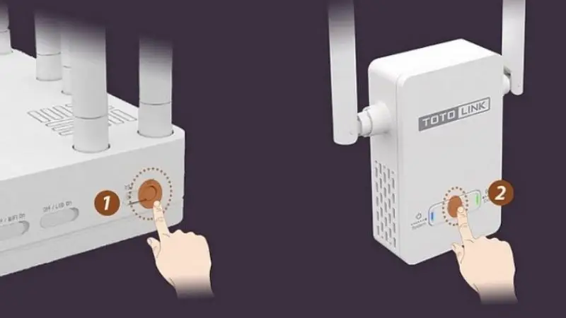 Nhấn nút WPS trên router và EX200 để ghép nối tự động