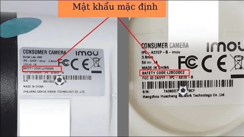 Tìm Safety Code ở tem đáy hoặc mặt sau camera để khôi phục mật khẩu mặc định