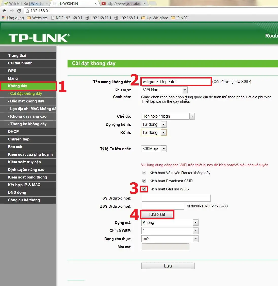 Khảo sát mạng WiFi (Site Survey) để chọn SSID nguồn cho WDS trên TP-Link WR841N