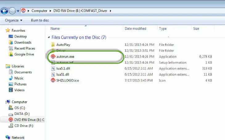 Khởi chạy file cài đặt driver USB WiFi từ autorun hoặc bộ cài tải về