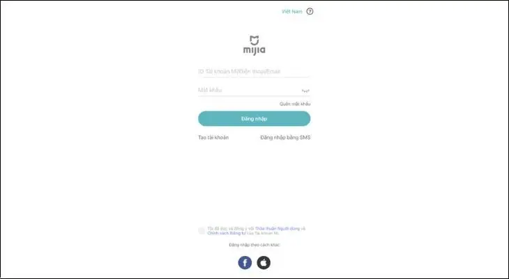 Màn hình đăng ký tài khoản Xiaomi Home để cấu hình bộ kích sóng Xiaomi dễ dàng
