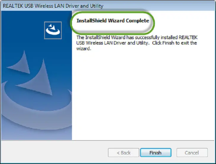 Nhấn Finish để hoàn tất cài đặt driver USB WiFi trên Windows