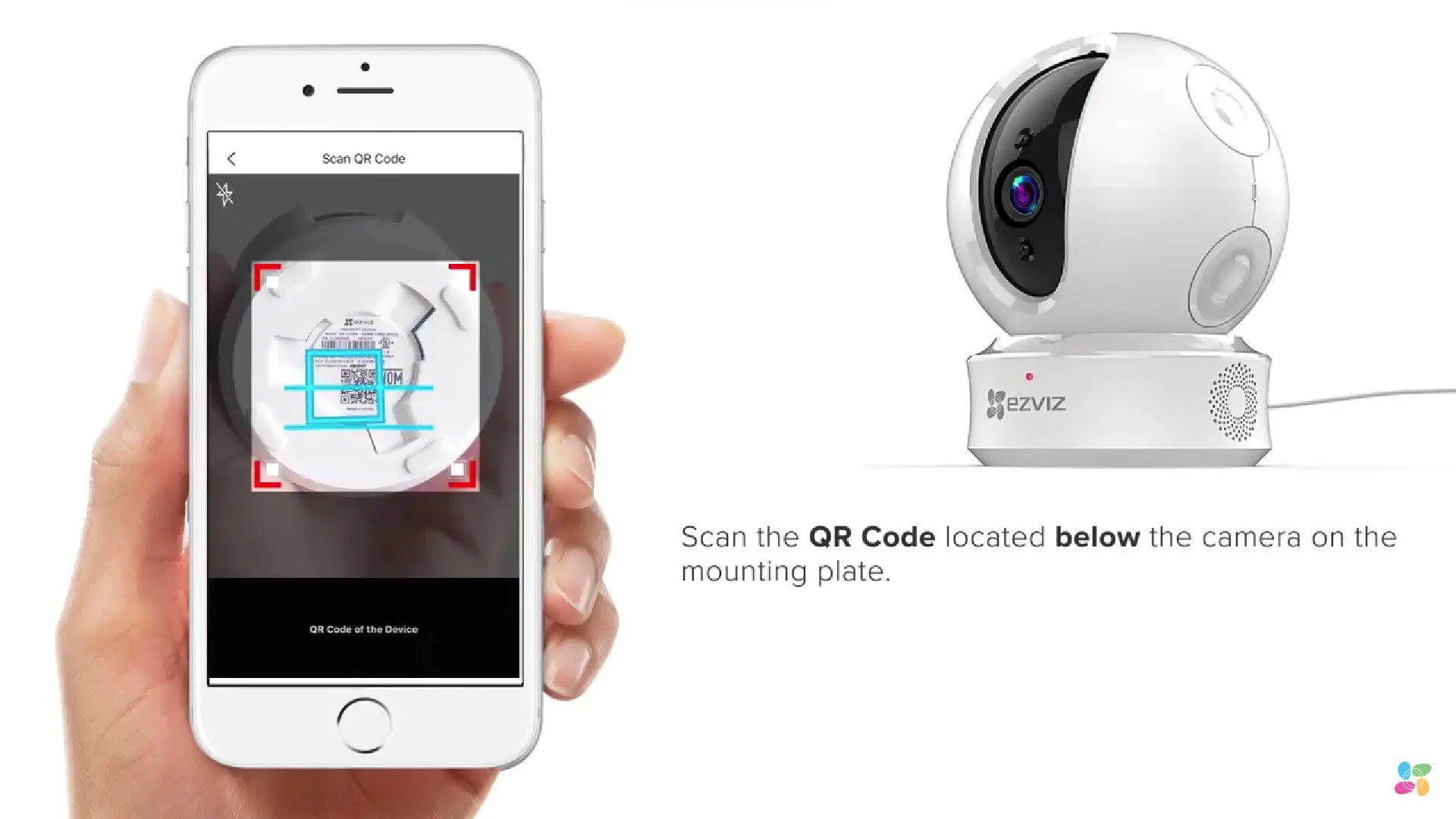 Quét mã QR dưới chân đế camera EZVIZ để nhận dạng thiết bị nhanh chóng