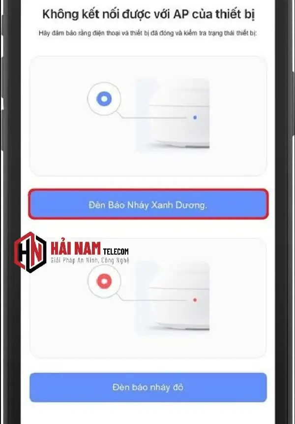 Xác nhận đèn báo nhấp nháy xanh dương khi cấu hình AP Mode cho camera Ezviz