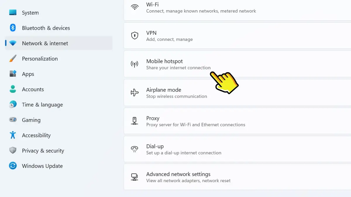 Bật Mobile Hotspot trên Windows 11 để phát Wi‑Fi từ laptop