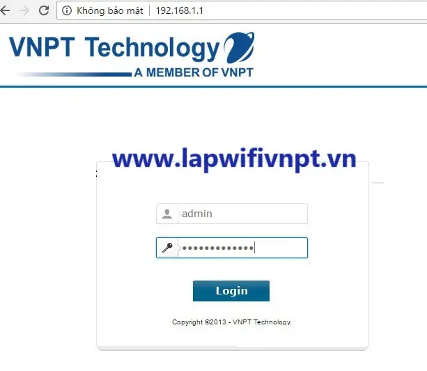 Giao diện đăng nhập 192.168.1.1 của modem VNPT để cấu hình ban đầu