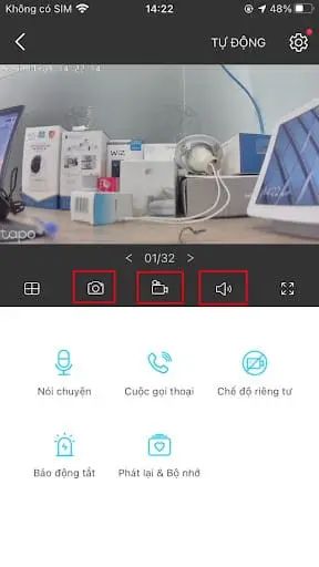 Giao diện xem live stream, chụp ảnh quay video trên camera Tapo C310