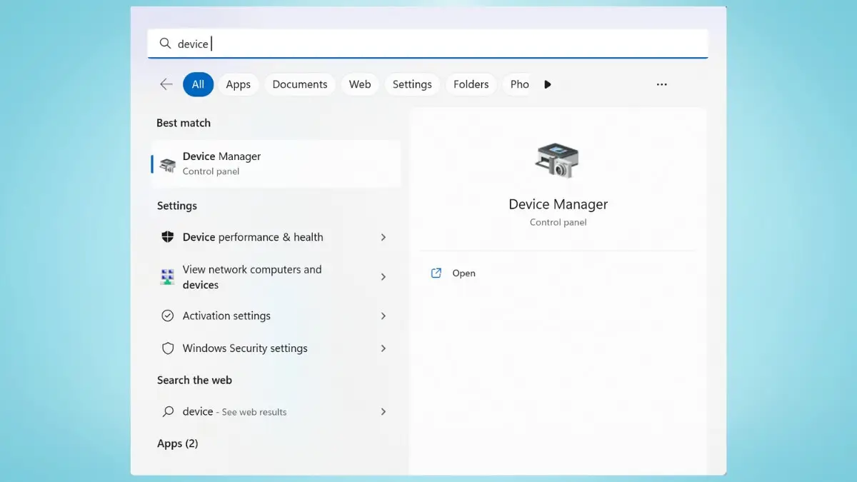 Mở Device Manager để cập nhật driver Wi‑Fi trên Windows 11