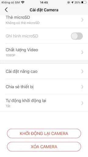 Tùy chọn khởi động lại và xóa thiết bị camera Tapo trong ứng dụng