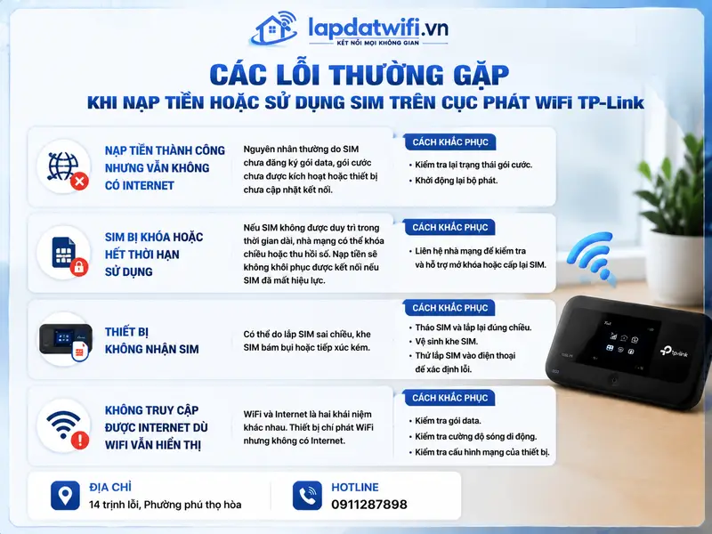 Các lỗi thường gặp khi nạp tiền hoặc sử dụng SIM trên cục phát WiFi TP-Link