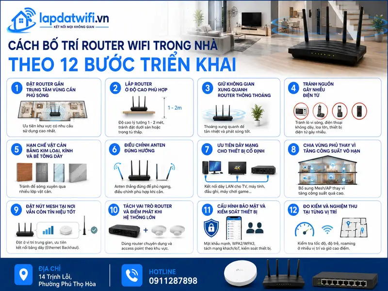 Cách bố trí router wifi trong nhà theo 12 bước triển khai