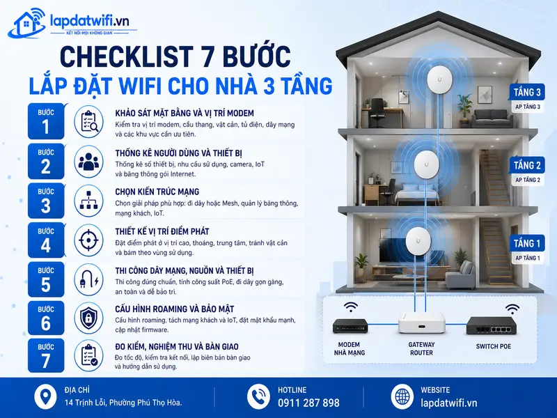 Checklist 7 bước lắp đặt wifi cho nhà 3 tầng