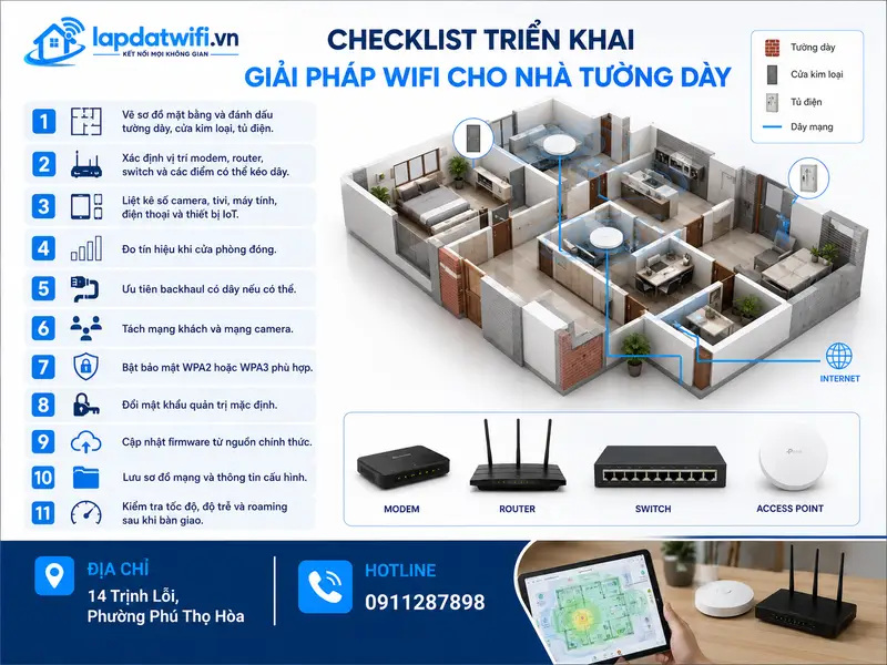 Checklist triển khai giải pháp wifi cho nhà tường dày