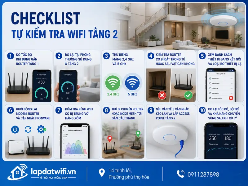 Checklist tự kiểm tra WiFi tầng 2