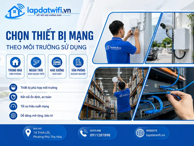 Chọn thiết bị mạng theo môi trường sử dụng: trong nhà, ngoài trời, kho xưởng và văn phòng