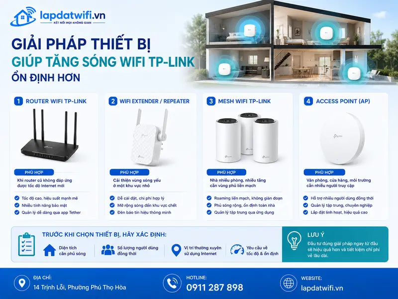 Giải pháp thiết bị giúp tăng sóng wifi TP-Link ổn định hơn