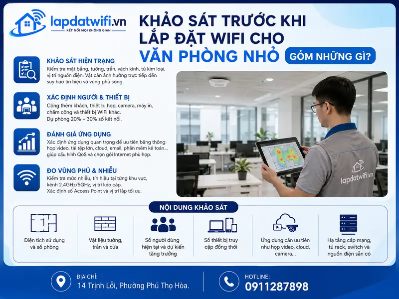 Khảo sát trước khi lắp đặt wifi cho văn phòng nhỏ gồm những gì?