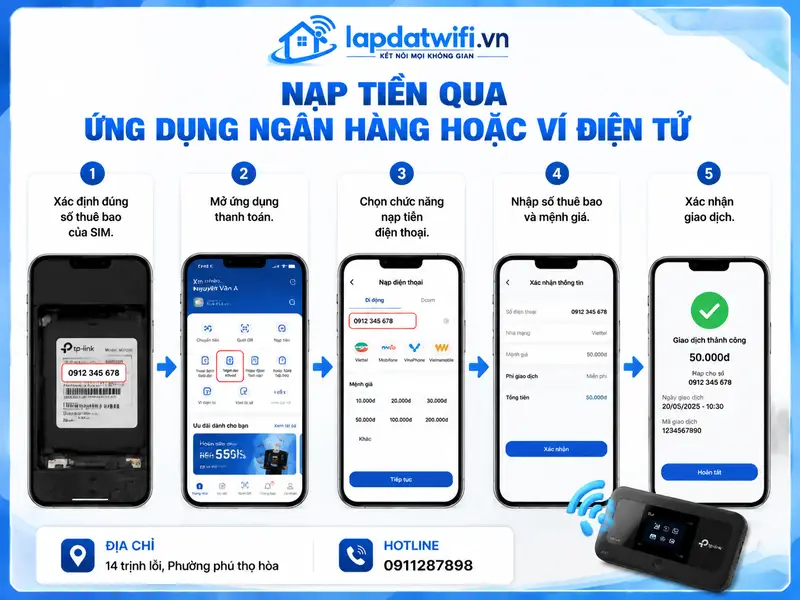 Nạp tiền qua ứng dụng ngân hàng hoặc ví điện tử