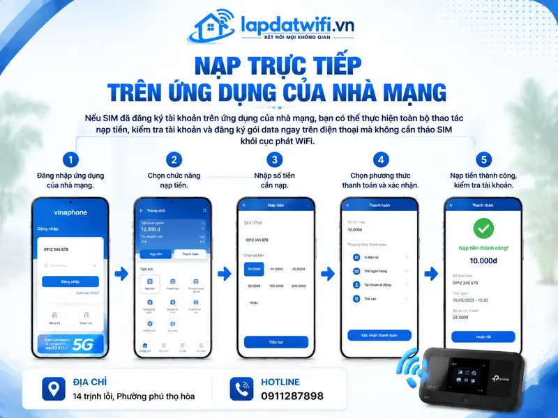 Nạp trực tiếp trên ứng dụng của nhà mạng