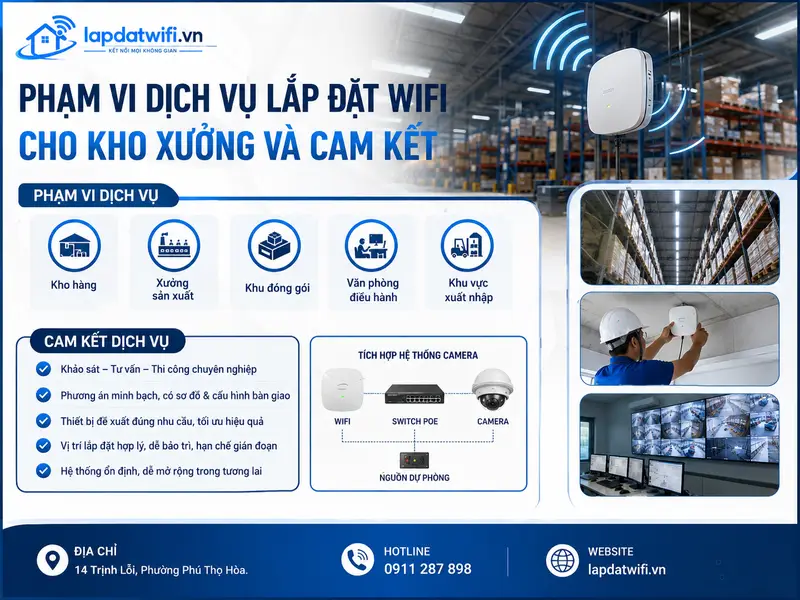 Phạm vi dịch vụ lắp đặt wifi cho kho xưởng và cam kết