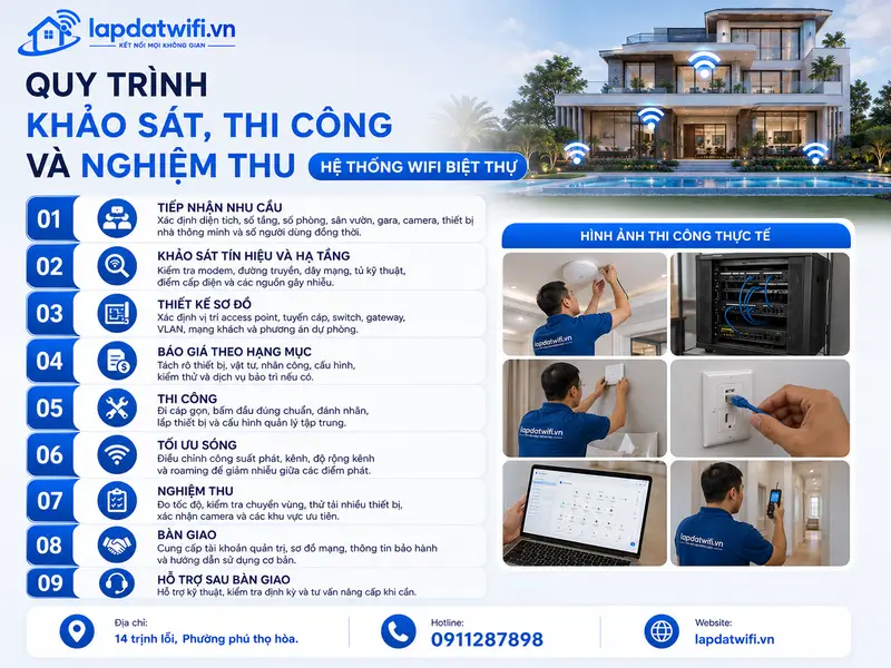 Quy trình khảo sát, thi công và nghiệm thu hệ thống wifi biệt thự